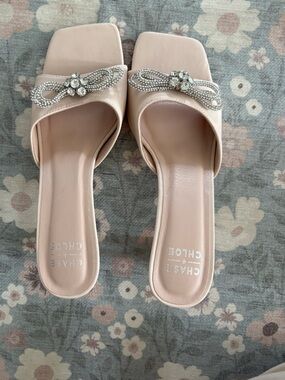 Chase + Chloe Blush Pink Crystal-Embellished Slide Mules